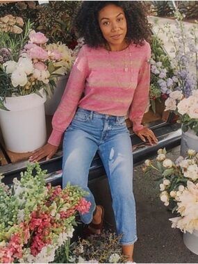 J. Crew Italian Space-Dyed Puff-Sleeve Sweater XS Pink Femme Barbiecore Coquette